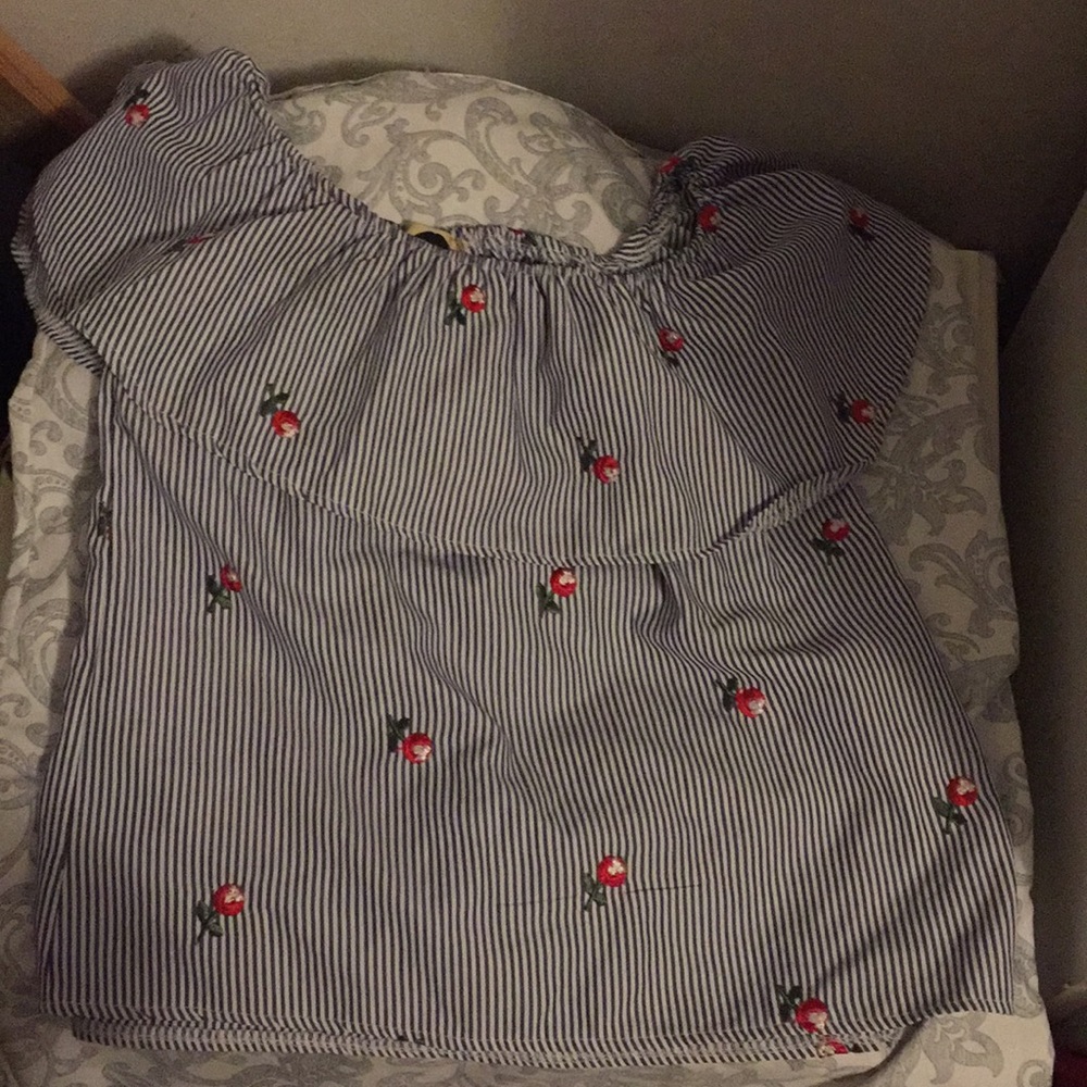 Striped blouse red flower detail